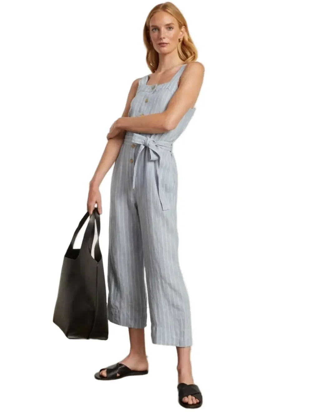 Everlane Linen Jumpsuit Light Blue White Stripe Size 6